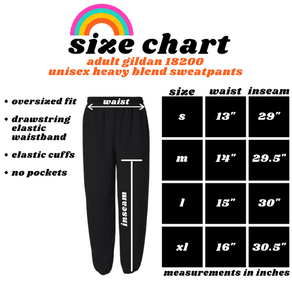 Adult Gildan 18200 Unisex Sweatpants Size Chart