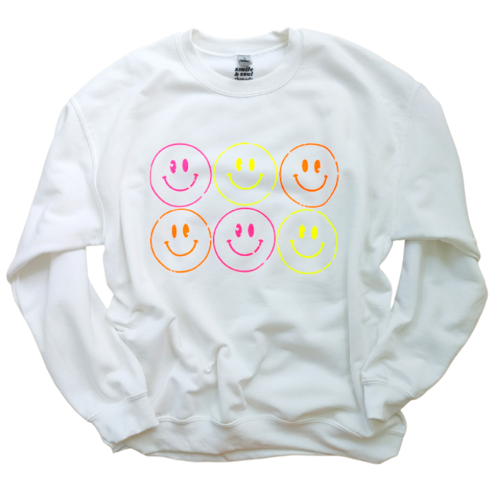 neon smiley face sweatshirt