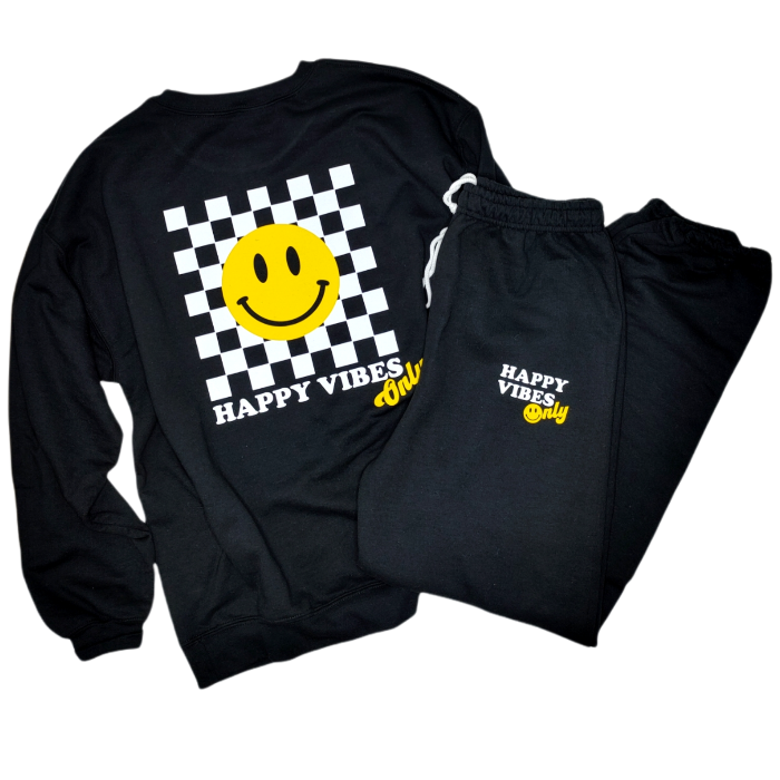 Smiley Face Checkerboard Crewneck Sweatshirt & Sweatpant Set