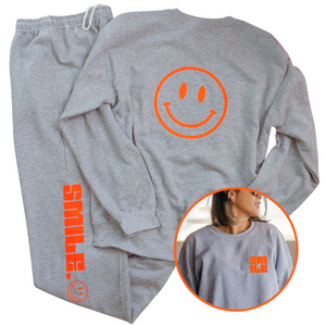 Sports Grey Neon Orange Smile Smiley Face Sweatpant & Sweatshirt Set