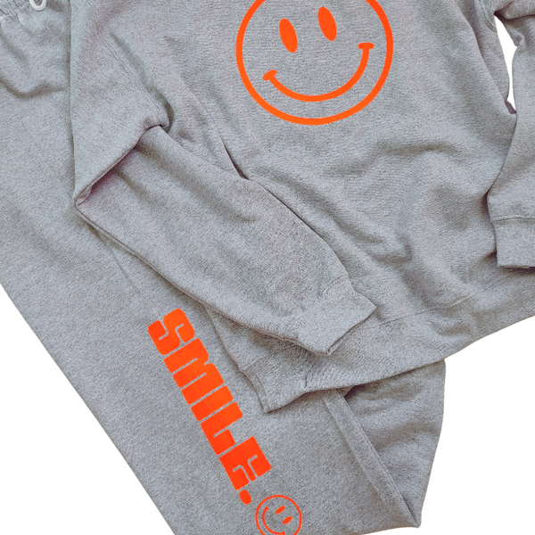 Sports Grey Neon Orange Smile Happy Face Sweatpants