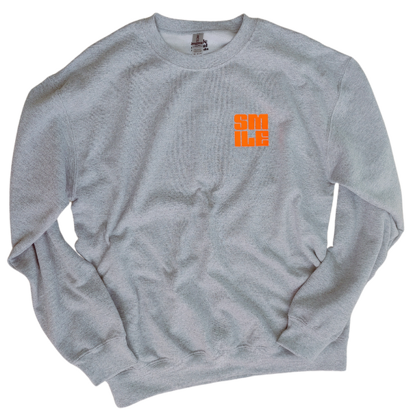 Sports Grey Neon Orange Smiley Face Crewneck Sweatshirt