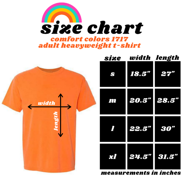 Comfort Colors 1717 adult heavyweight t-shirt size chart.