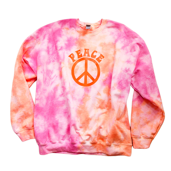 Peace Sign Tie-Dye Oversized Trendy Crewneck Sweatshirt