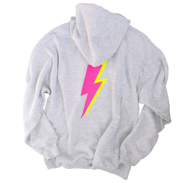 Neon Pink Smiley Face Lightning Bolt Beaded Hoodie