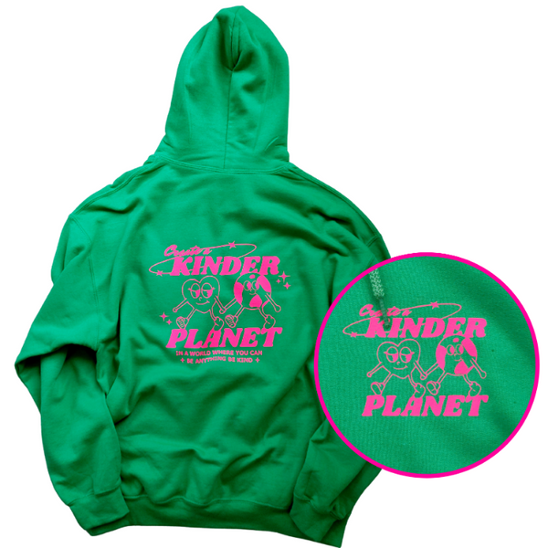 Create a Kinder Planet Green & Neon Pink Hoodie