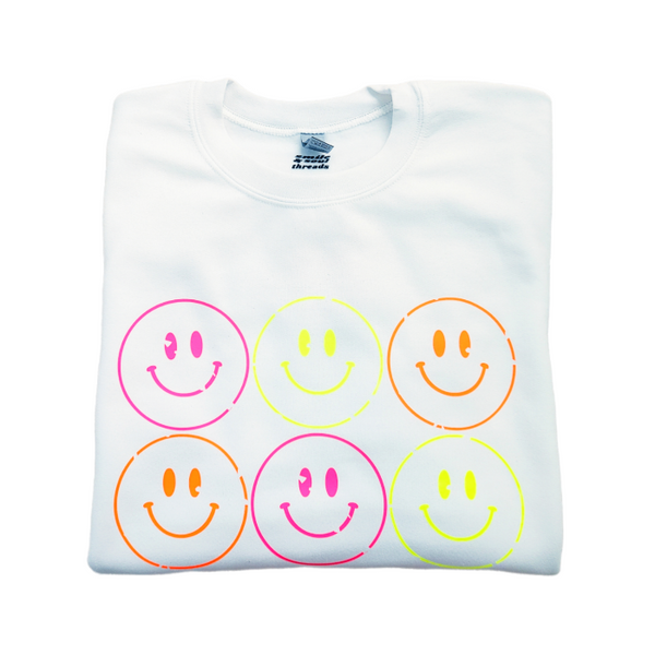 neon smiley face sweatshirt