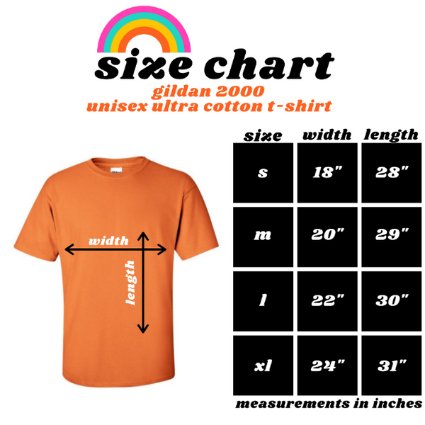 Gildan 2000 unisex ultra cotton t-shirt size chart