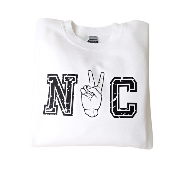NYC white distressed crewneck sweatshirt