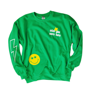 Green Smiley Face Lightning Bolt Sweatshirt.