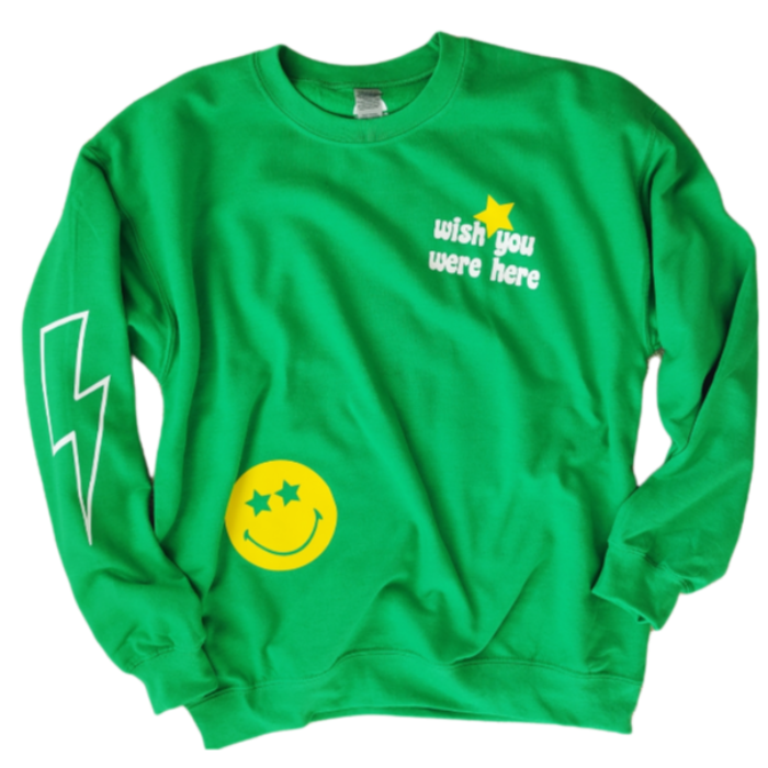 Green Smiley Face Lightning Bolt Sweatshirt.