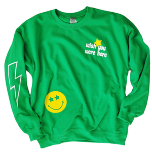 Green Smiley Face Lightning Bolt Sweatshirt.
