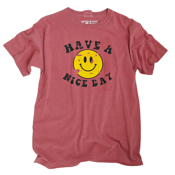 Distressed Have a Nice Day Smiley Face Graphic T-Shirt.