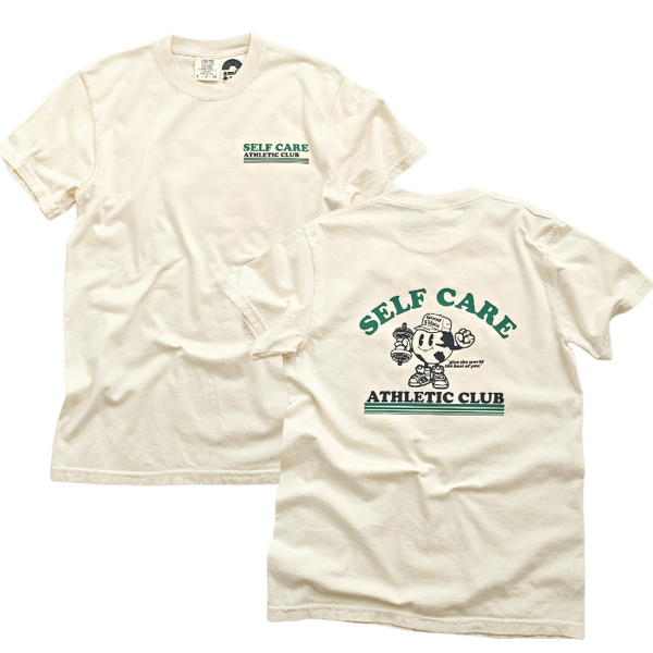 self care retro smiley athletic club t-shirt