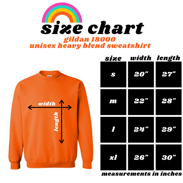 Gildan 18000 Unisex Heavy Blend Sweatshirt Size Chart