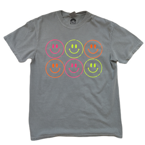 Distressed Neon Smiley Face Graphic T-Shirt.