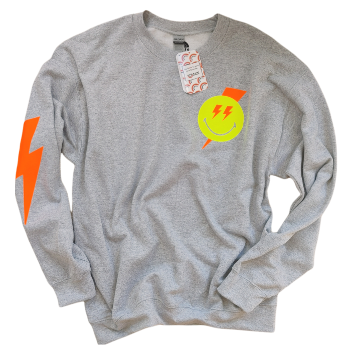 Trendy reflective store smiley face crewneck!!