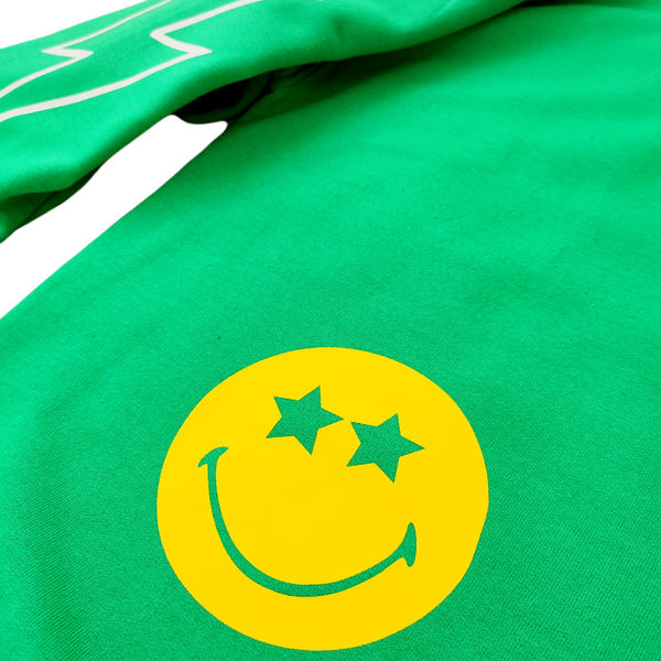 Green Smiley Face Lightning Bolt Sweatshirt.