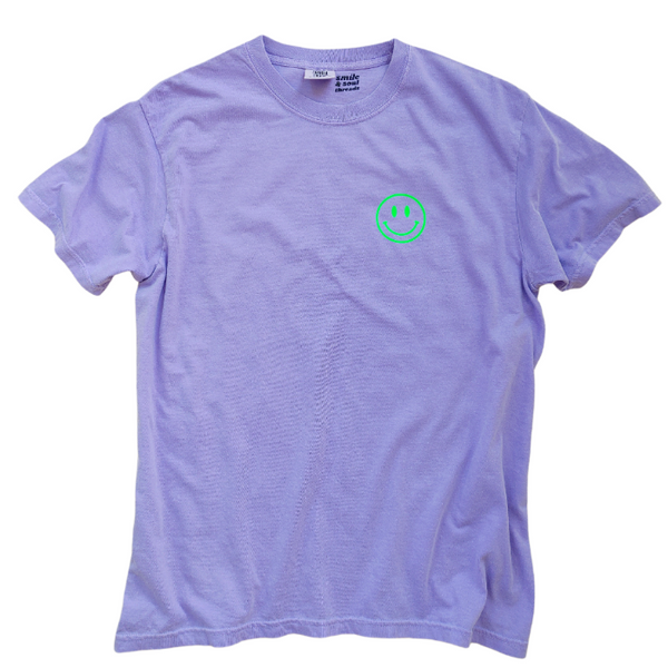 Neon Green Smiley Face Violet Purple Comfort Colors T-Shirt