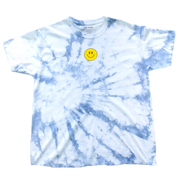 Blue Tie-Dye Smiley Face T-Shirt.