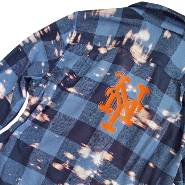 NY Mets Bleached Distressed Flannel Shirt.