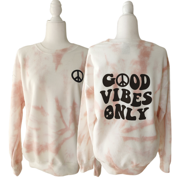 Good Vibes Only Tie-Dye Tan Crewneck Sweatshirt