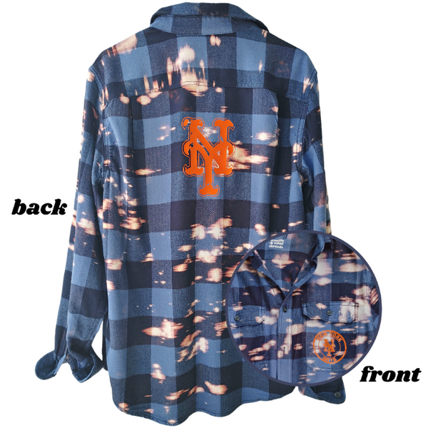 NY Mets Bleached Distressed Flannel Shirt.