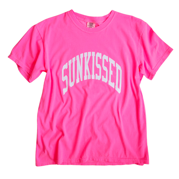This neon Sunkissed shirt is the perfect summer tee. Comfortable and stylish, it's perfect for the beach, pool or simply enjoying a warm day. Brighten up your wardrobe in this trendy soft bright neon t-shirt you'll want to wear all year round! This is your ultimate summer t-shirt.