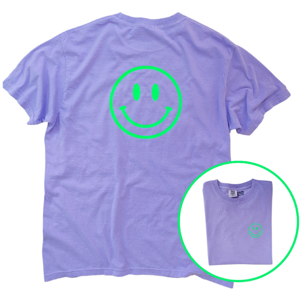 Neon Green Smiley Face Violet Purple Comfort Colors T-Shirt