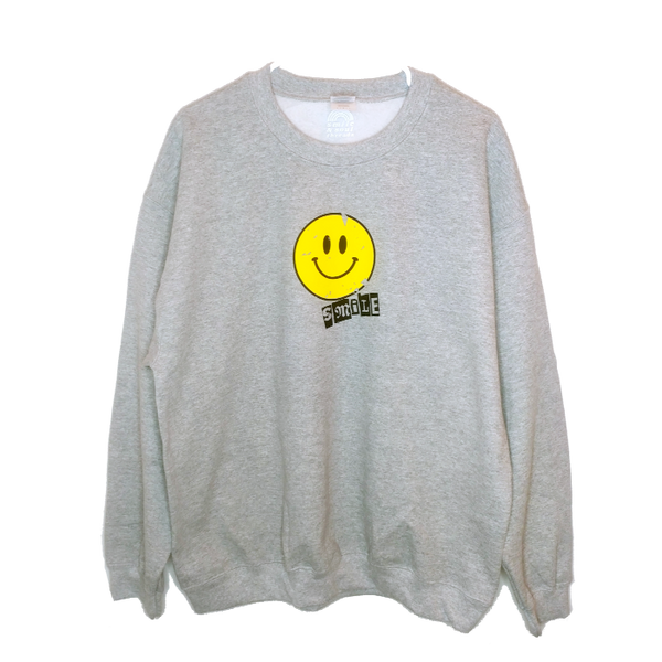 Distressed Smiley Face Graphic Sweatshirt.