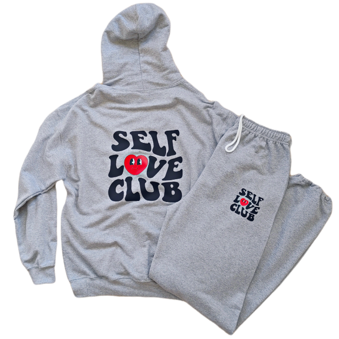 self love smiley heart hoodie sweatsuit set