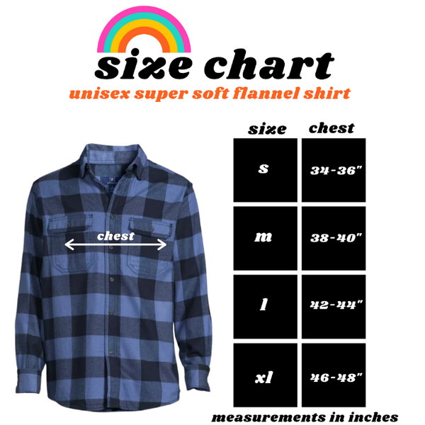 Unisex Super Soft Flannel Shirt Size Chart