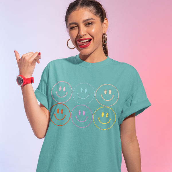 Distressed Smiley Face Graphic T-Shirt.