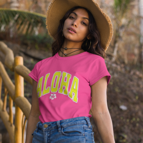 Neon Pink Aloha Hawaii Hibiscus T-Shirt.